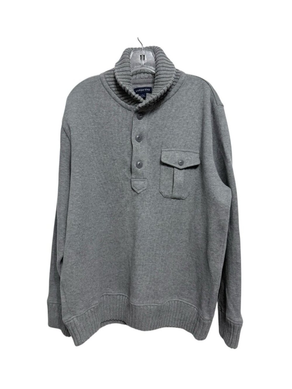 Lands’ End Men’s Gray Knit Mock Neck Sweater Grandpa Fisherman Size Large